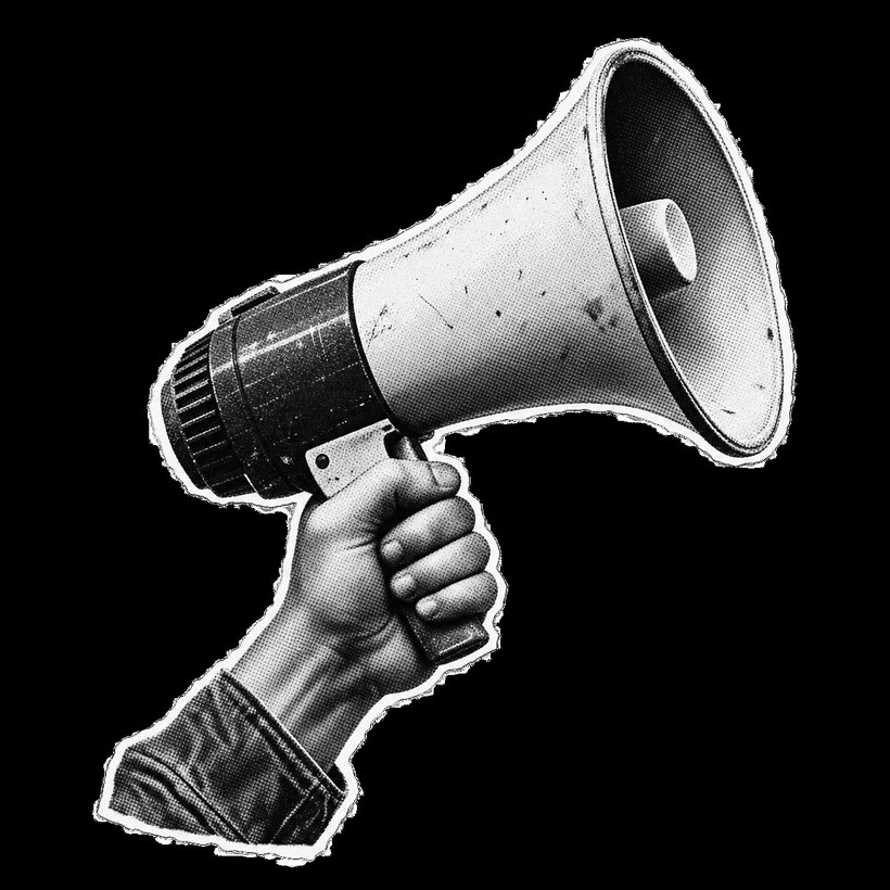 a hand holding a megaphone